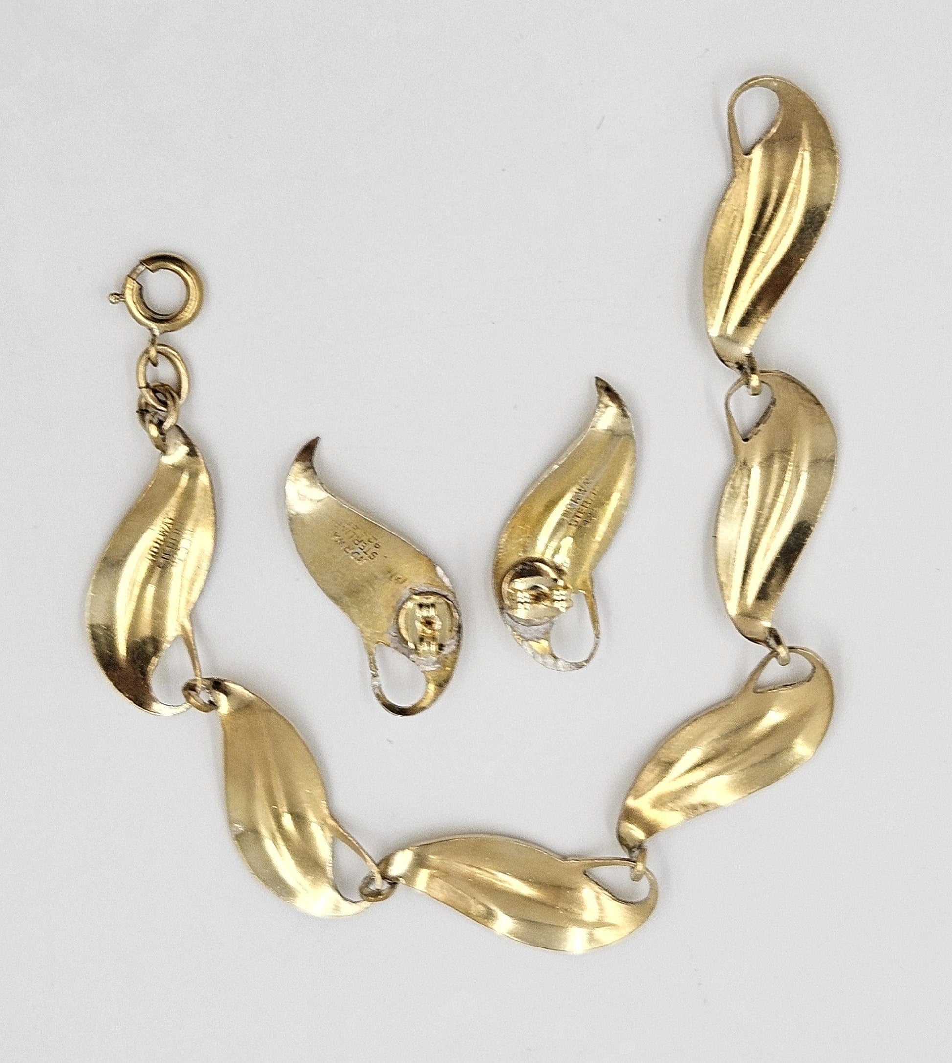 Finn Jensen Jewelry Rare Finn Jensen Gilt Sterling & Enamel Bracelet + Earrings Set Circa 1950s