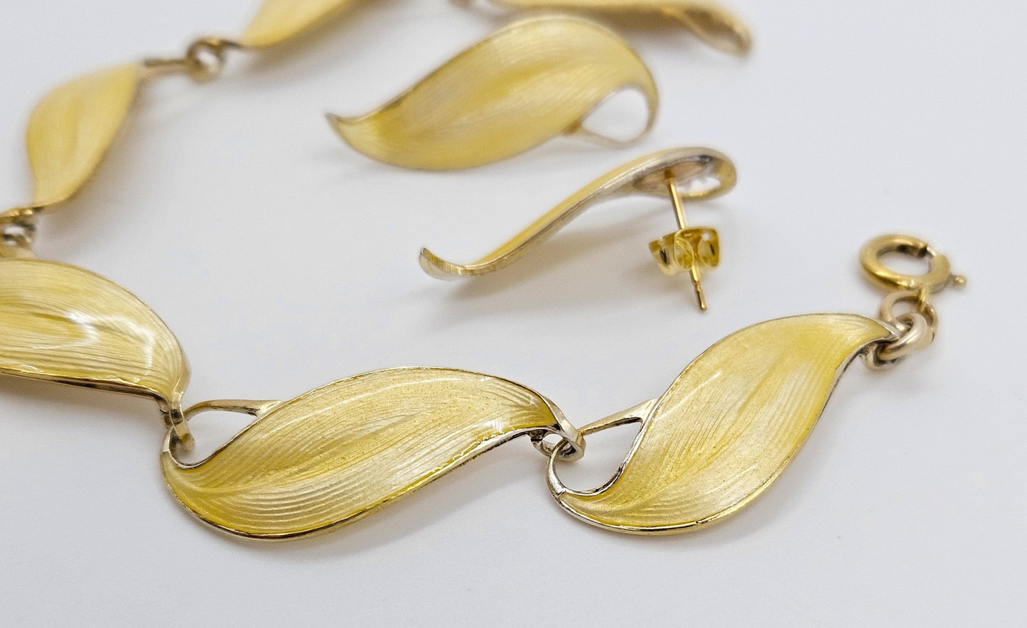 Finn Jensen Jewelry Rare Finn Jensen Gilt Sterling & Enamel Bracelet + Earrings Set Circa 1950s