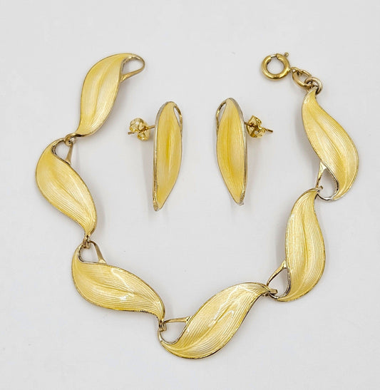 Finn Jensen Jewelry Rare Finn Jensen Gilt Sterling & Enamel Bracelet + Earrings Set Circa 1950s