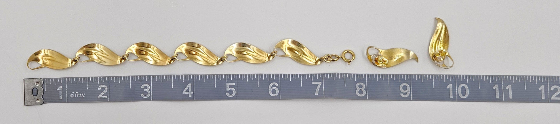 Finn Jensen Jewelry Rare Finn Jensen Gilt Sterling & Enamel Bracelet + Earrings Set Circa 1950s