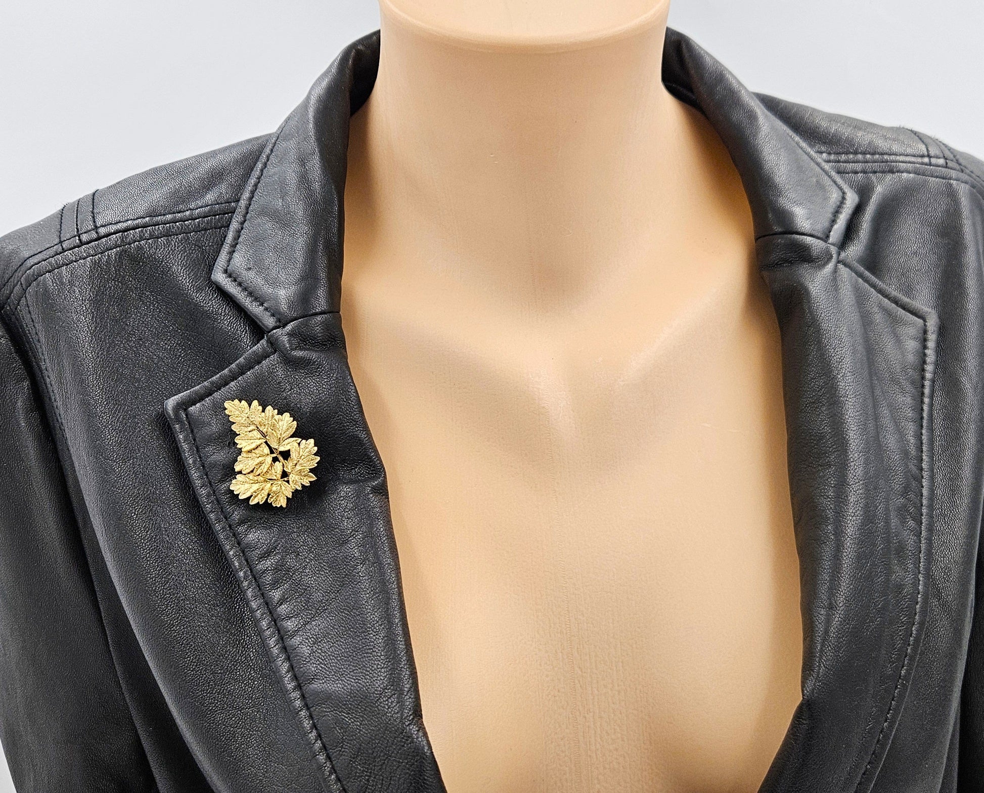 Flora Danica Jewelry Flora Danica Denmark 24K Gold Sterling Leaf Brooch Pin Pendant Circa 1950s