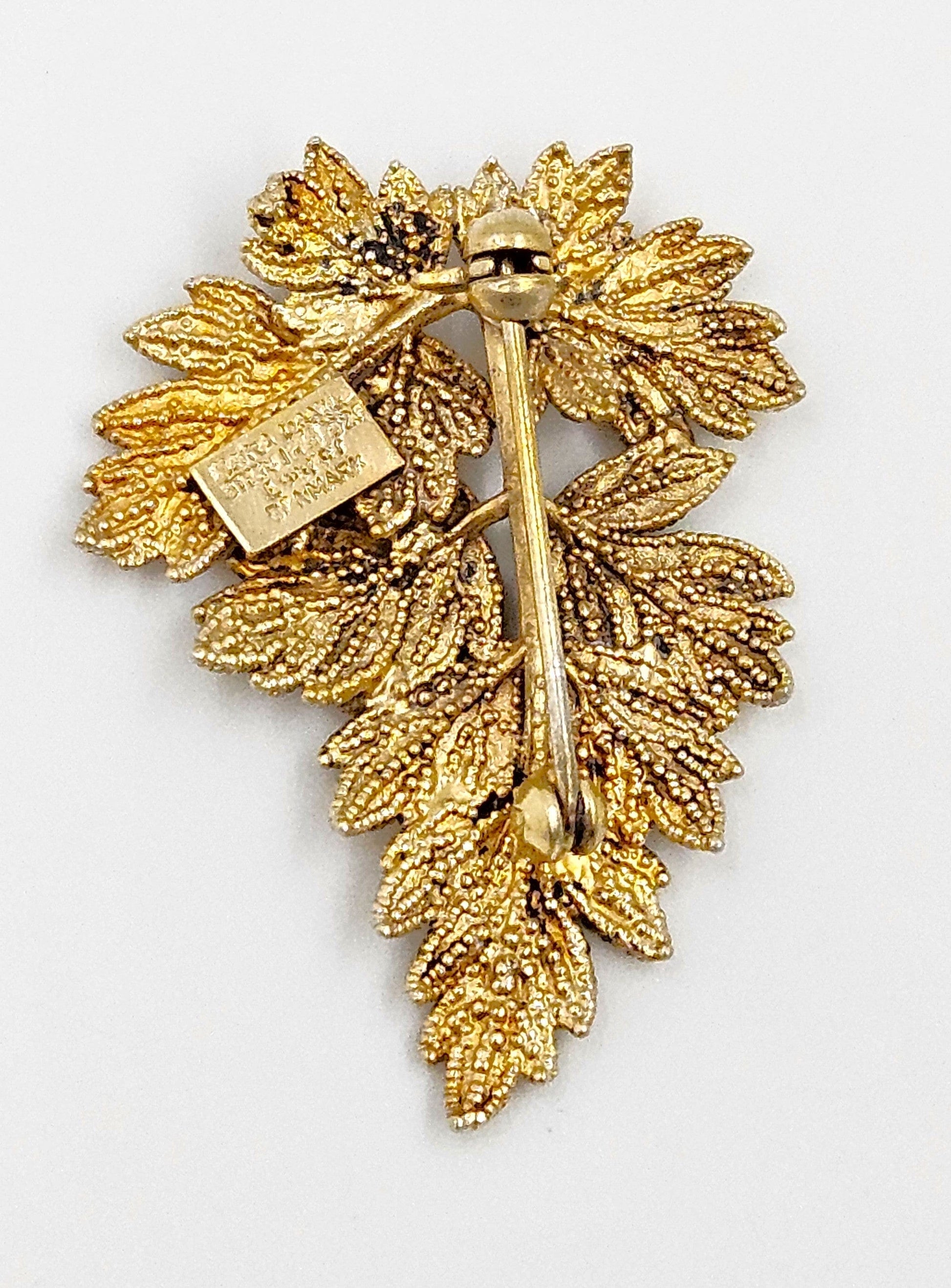 Flora Danica Jewelry Flora Danica Denmark 24K Gold Sterling Leaf Brooch Pin Pendant Circa 1950s