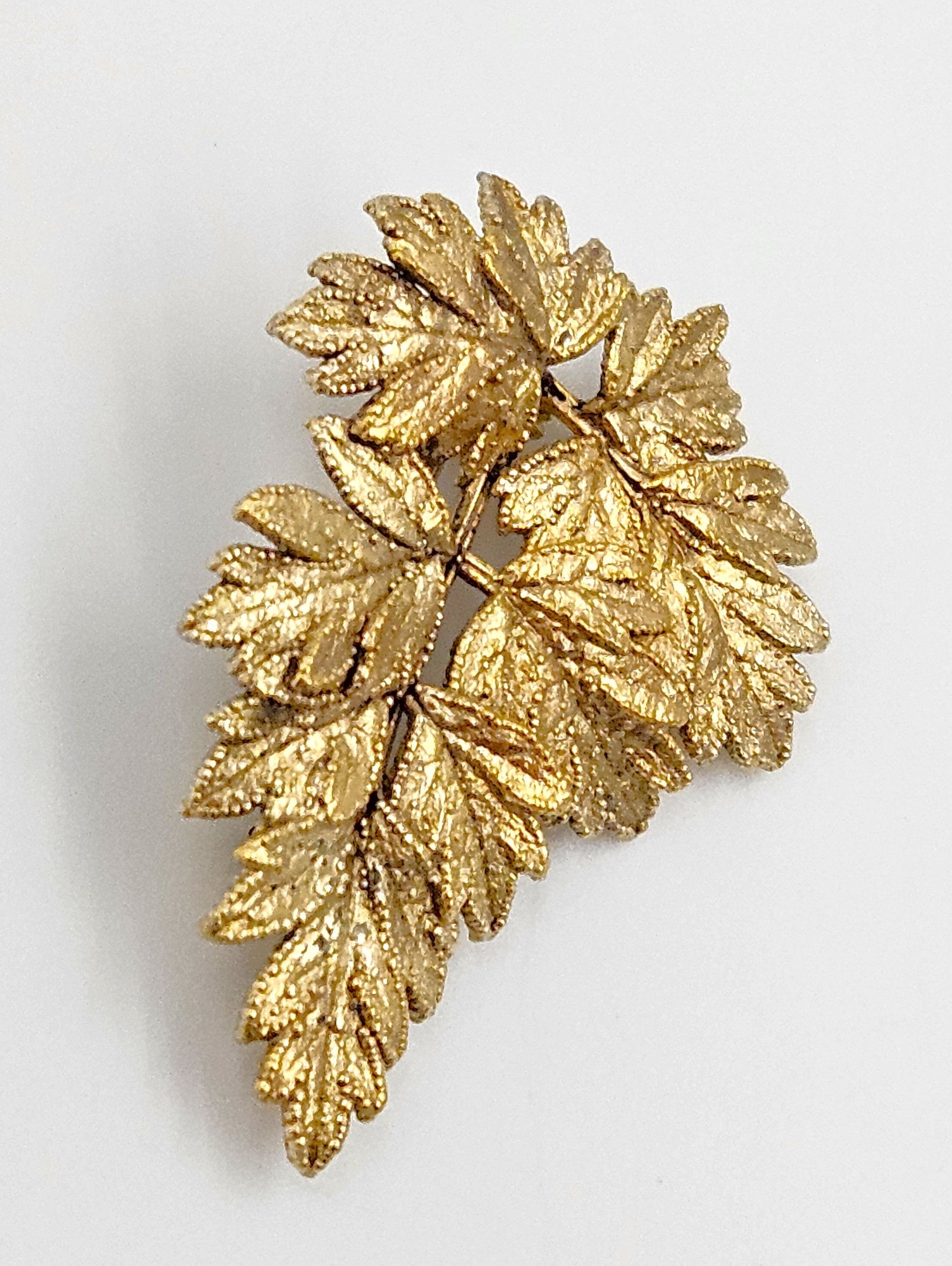 Flora Danica Jewelry Flora Danica Denmark 24K Gold Sterling Leaf Brooch Pin Pendant Circa 1950s