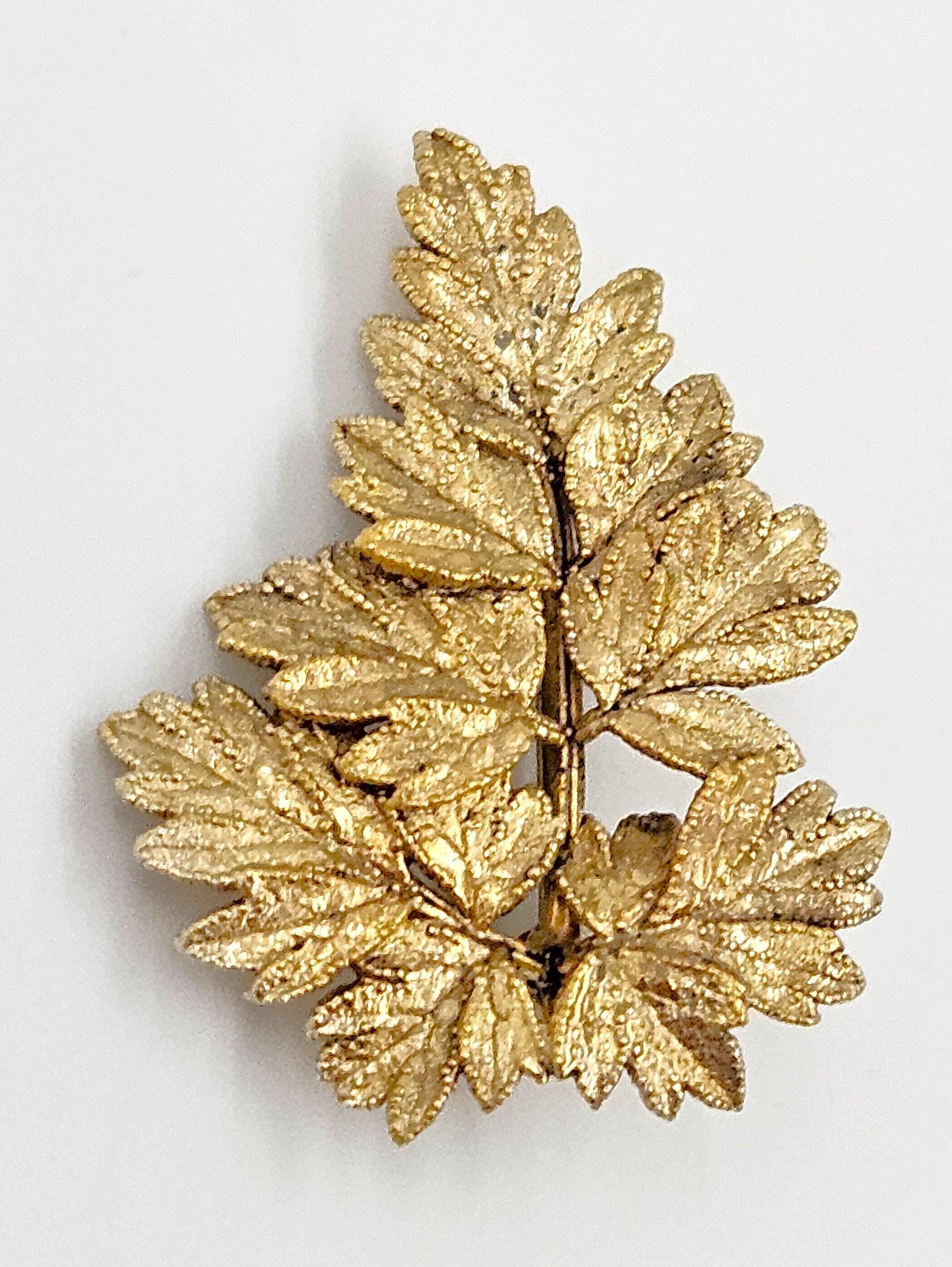 Flora Danica Jewelry Flora Danica Denmark 24K Gold Sterling Leaf Brooch Pin Pendant Circa 1950s