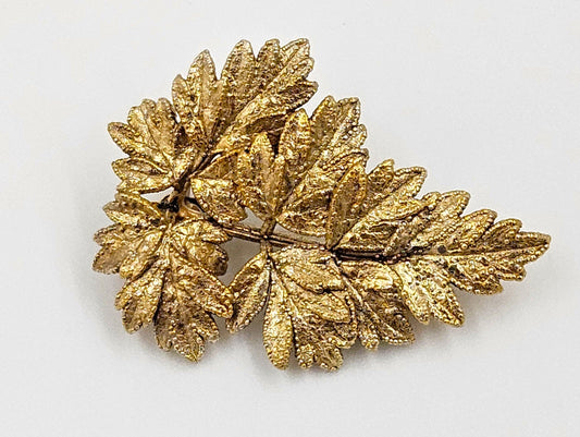 Flora Danica Jewelry Flora Danica Denmark 24K Gold Sterling Leaf Brooch Pin Pendant Circa 1950s