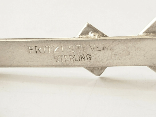 Fritzi Stevens Jewelry NYC Designer Fritzi Stevens Sterling Silver Modernist Brooch Lapel Pin C1950's