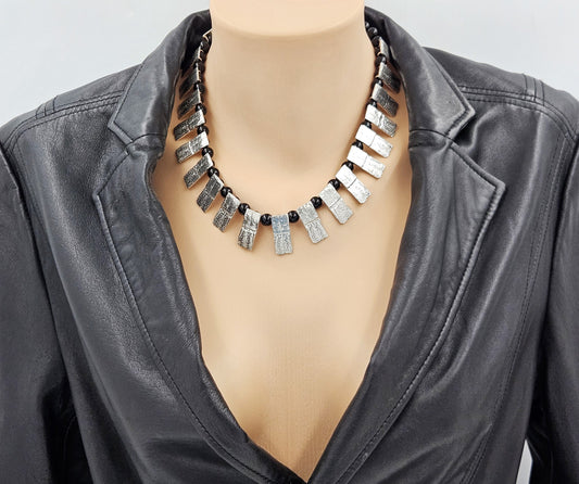 GoGo Jewelry Company Jewelry Superb GoGo Sterling Silver & Onyx Beads Armadillo Shell Statement Necklace