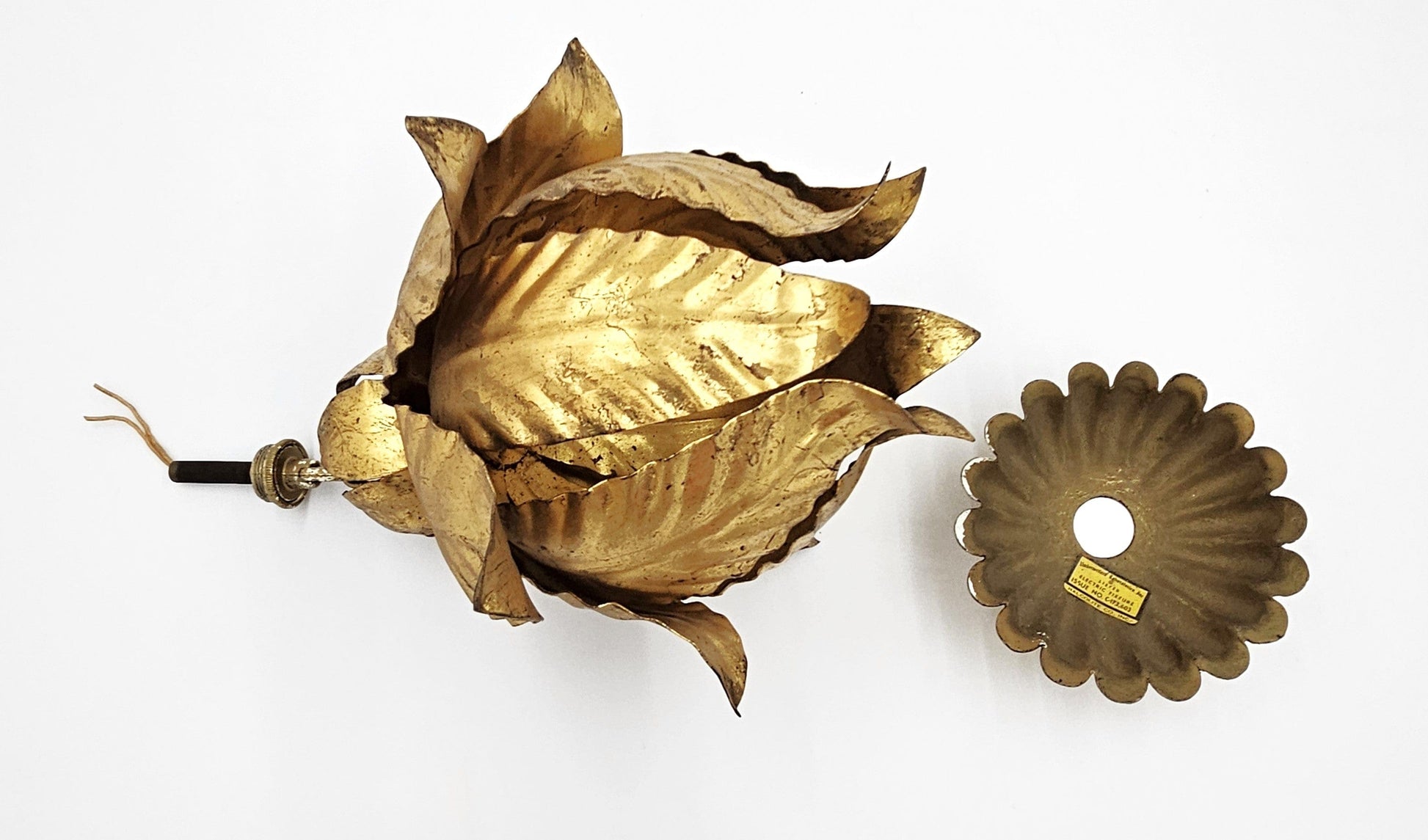 Halcolite Lighting MCM Halcolite Art Deco Brass Lotus Flower Hanging Pendant Light