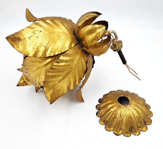 Halcolite Lighting MCM Halcolite Art Deco Brass Lotus Flower Hanging Pendant Light