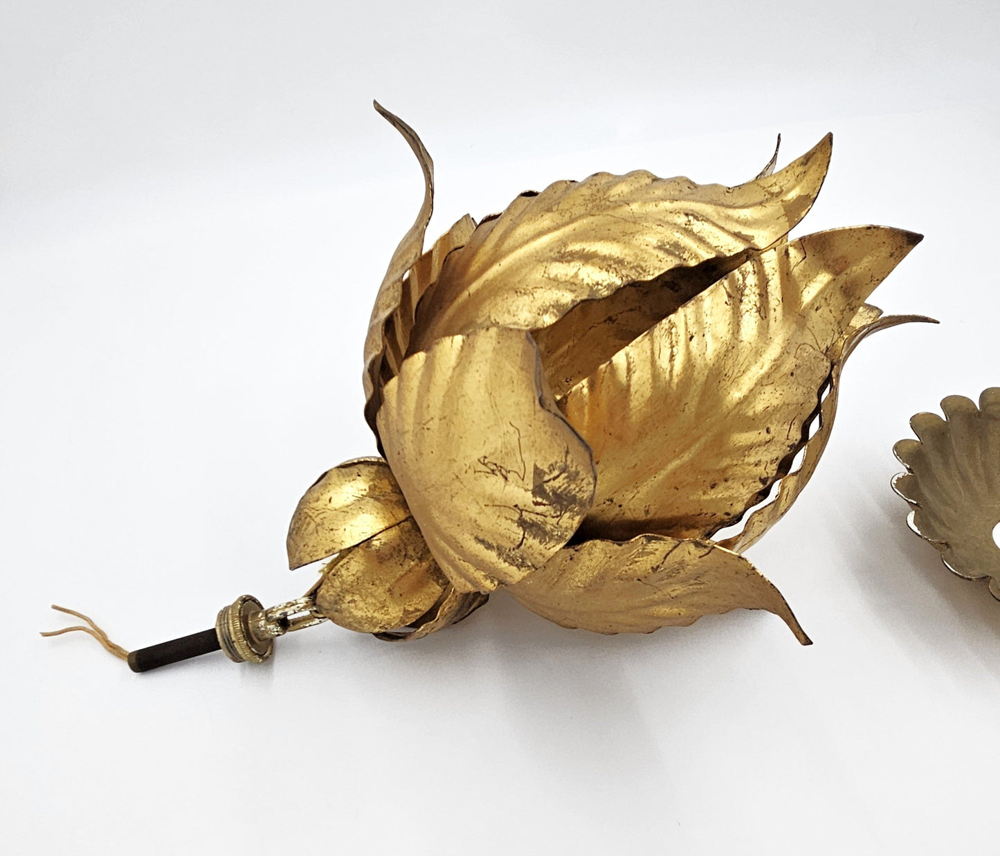 Halcolite Lighting MCM Halcolite Art Deco Brass Lotus Flower Hanging Pendant Light