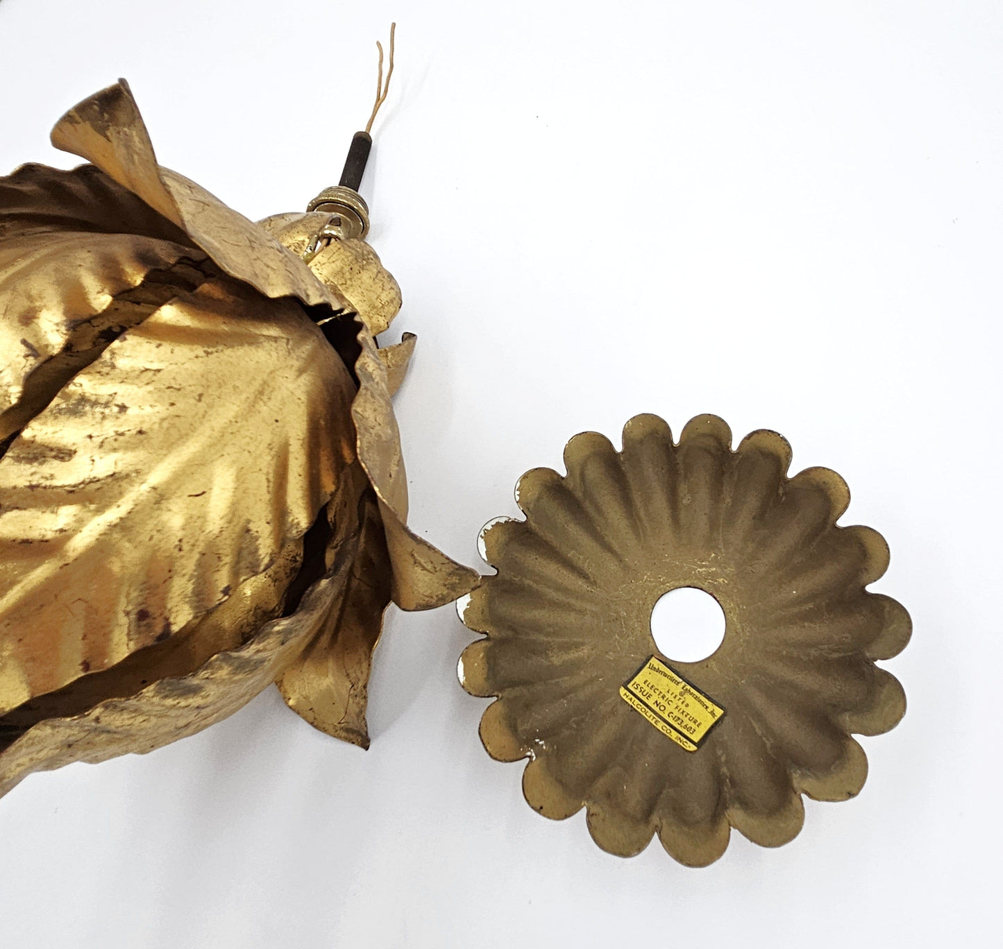 Halcolite Lighting MCM Halcolite Art Deco Brass Lotus Flower Hanging Pendant Light