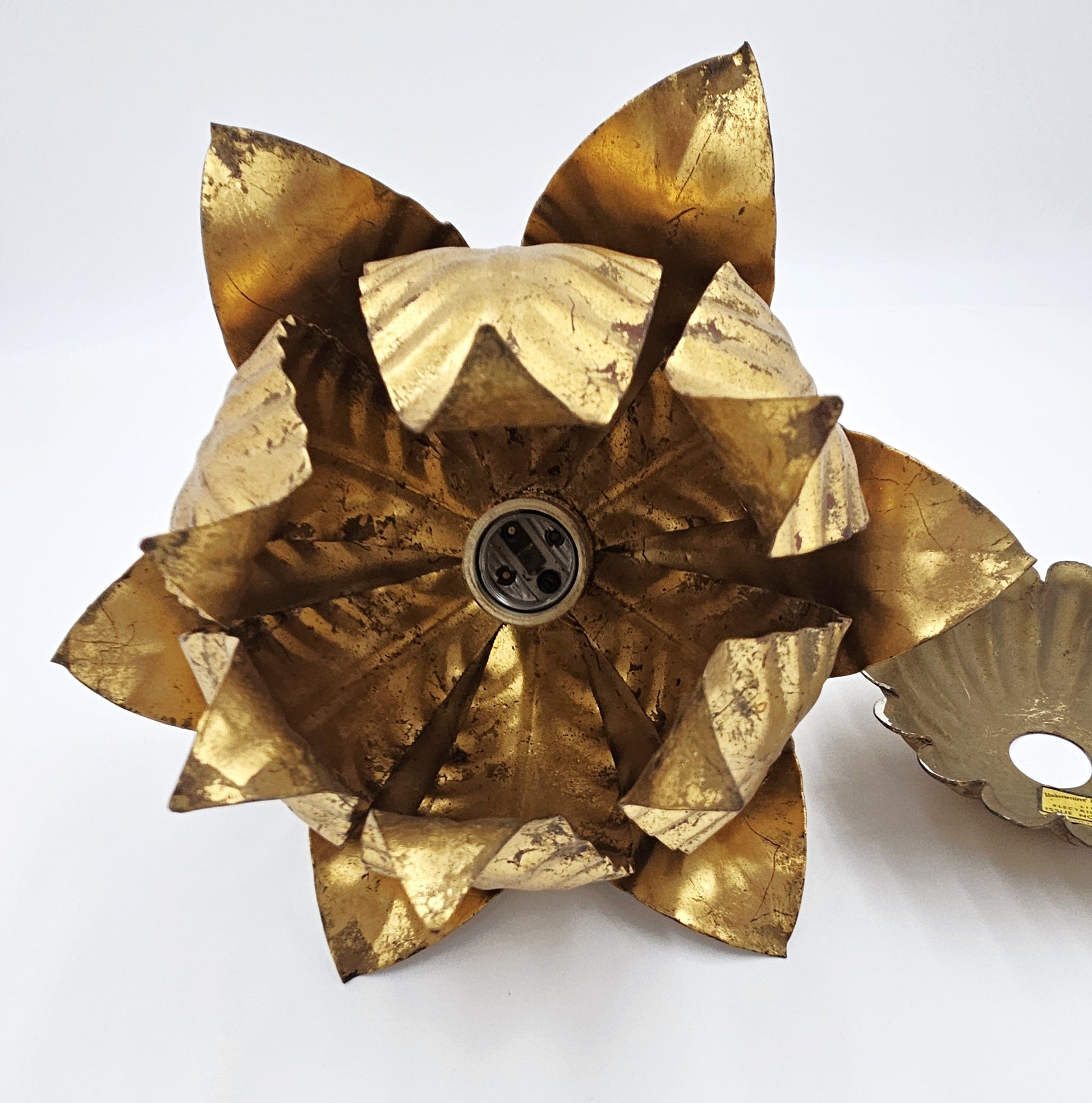 Halcolite Lighting MCM Halcolite Art Deco Brass Lotus Flower Hanging Pendant Light