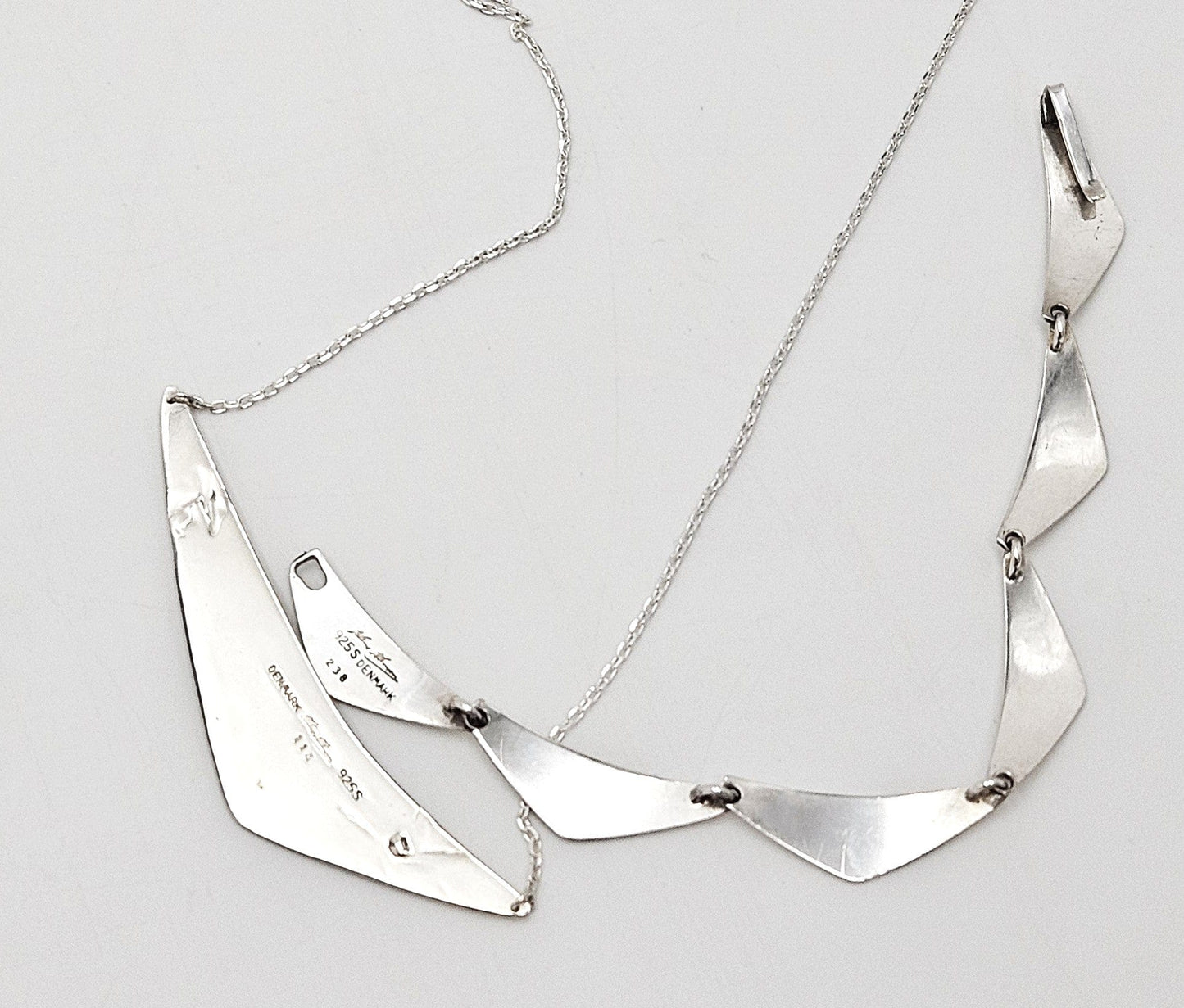 Hans Hansen Jewelry Hans Hansen Denmark Sterling Boomerang Links Bracelet & Custom Necklace 70s