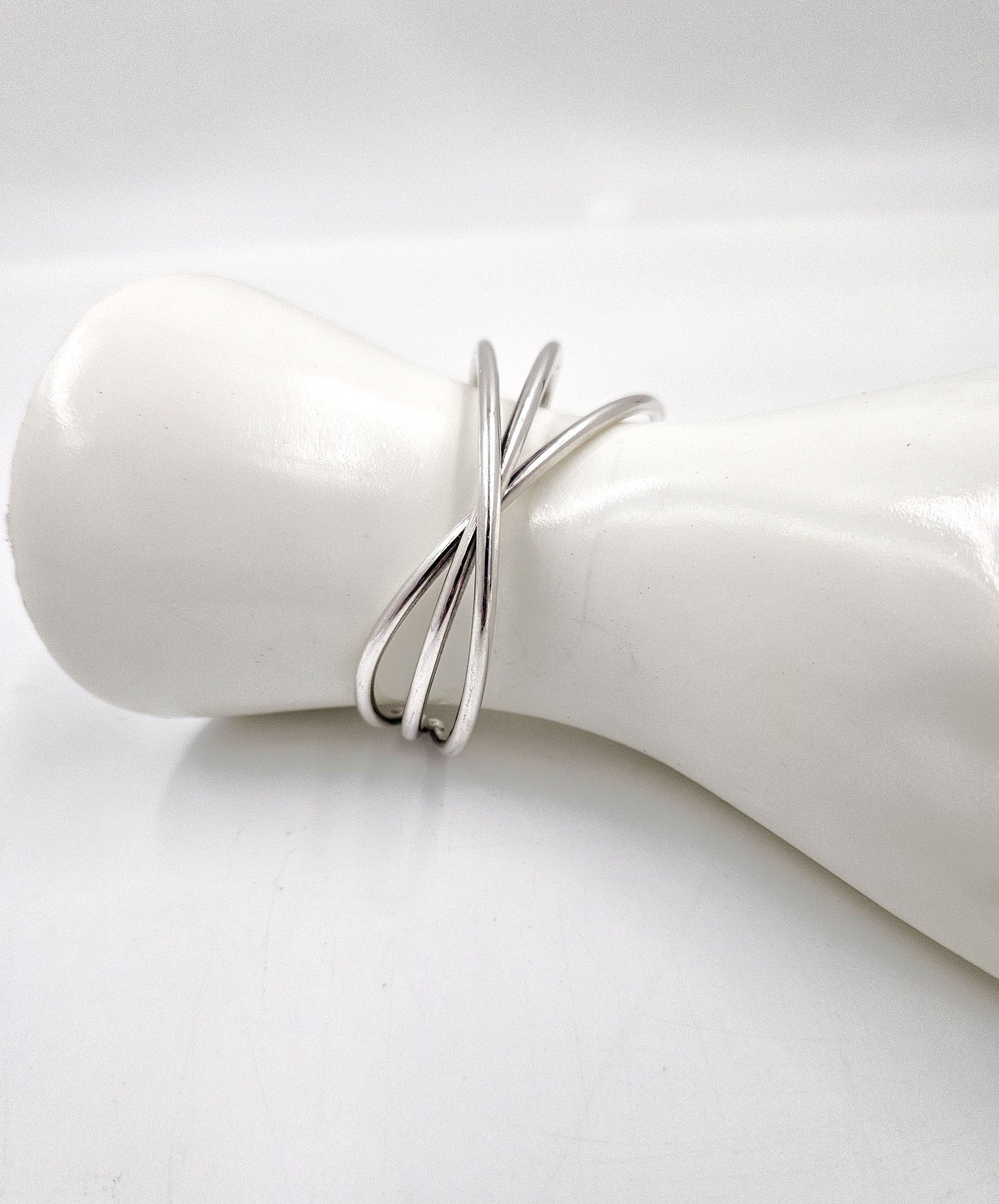 Hans Hansen Jewelry Rare Hans Hansen Denmark Sterling Silver 3 Bar Modernist Cuff Bracelet 1970's