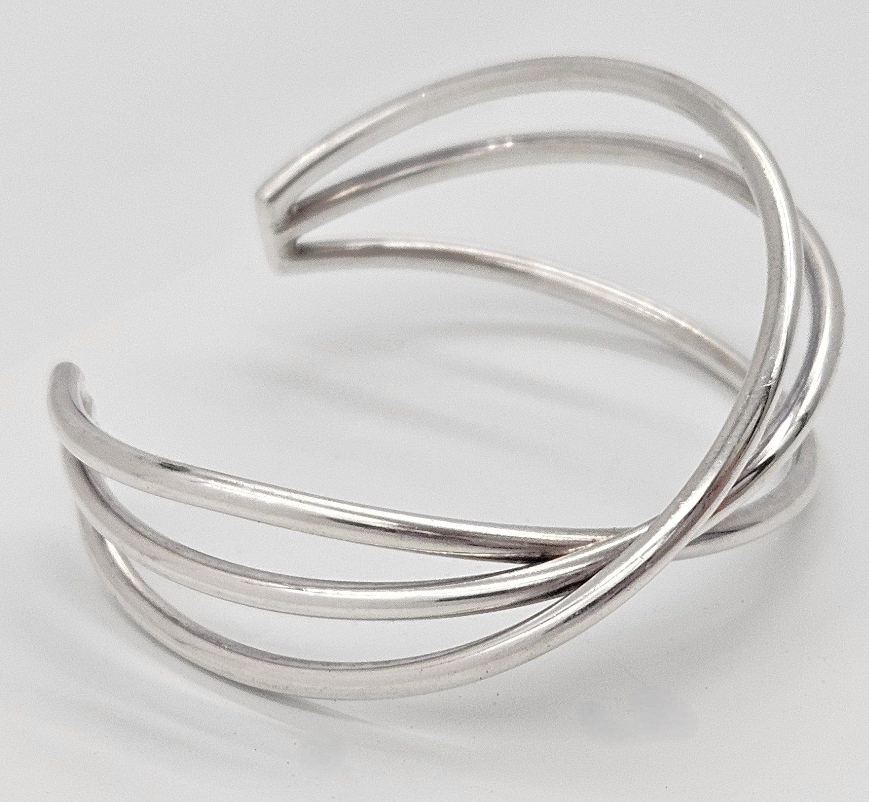 Hans Hansen Jewelry Rare Hans Hansen Denmark Sterling Silver 3 Bar Modernist Cuff Bracelet 1970's
