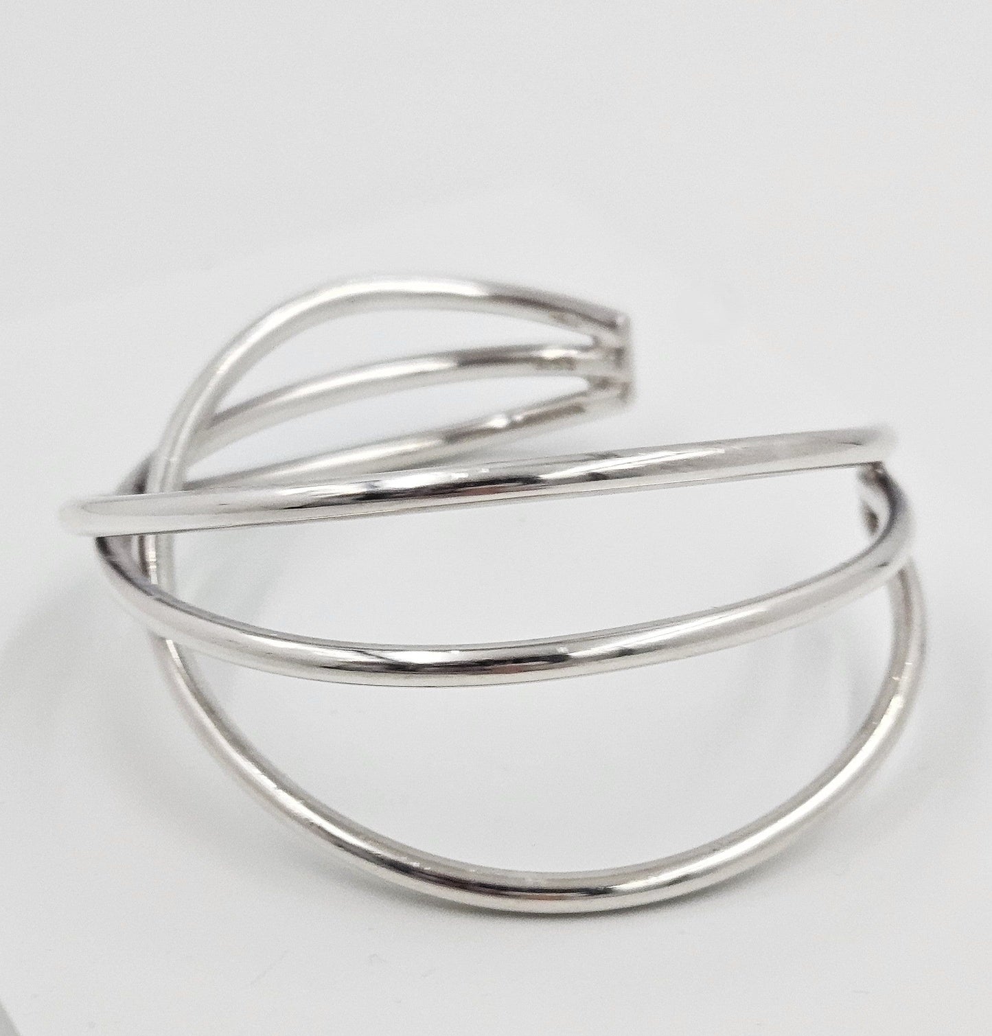 Hans Hansen Jewelry Rare Hans Hansen Denmark Sterling Silver 3 Bar Modernist Cuff Bracelet 1970's
