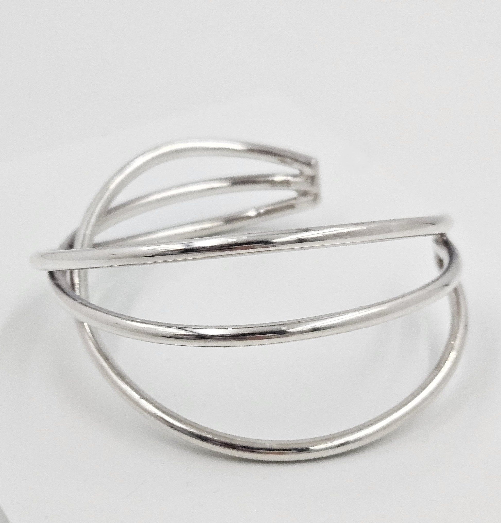 Hans Hansen Jewelry Rare Hans Hansen Denmark Sterling Silver 3 Bar Modernist Cuff Bracelet 1970's