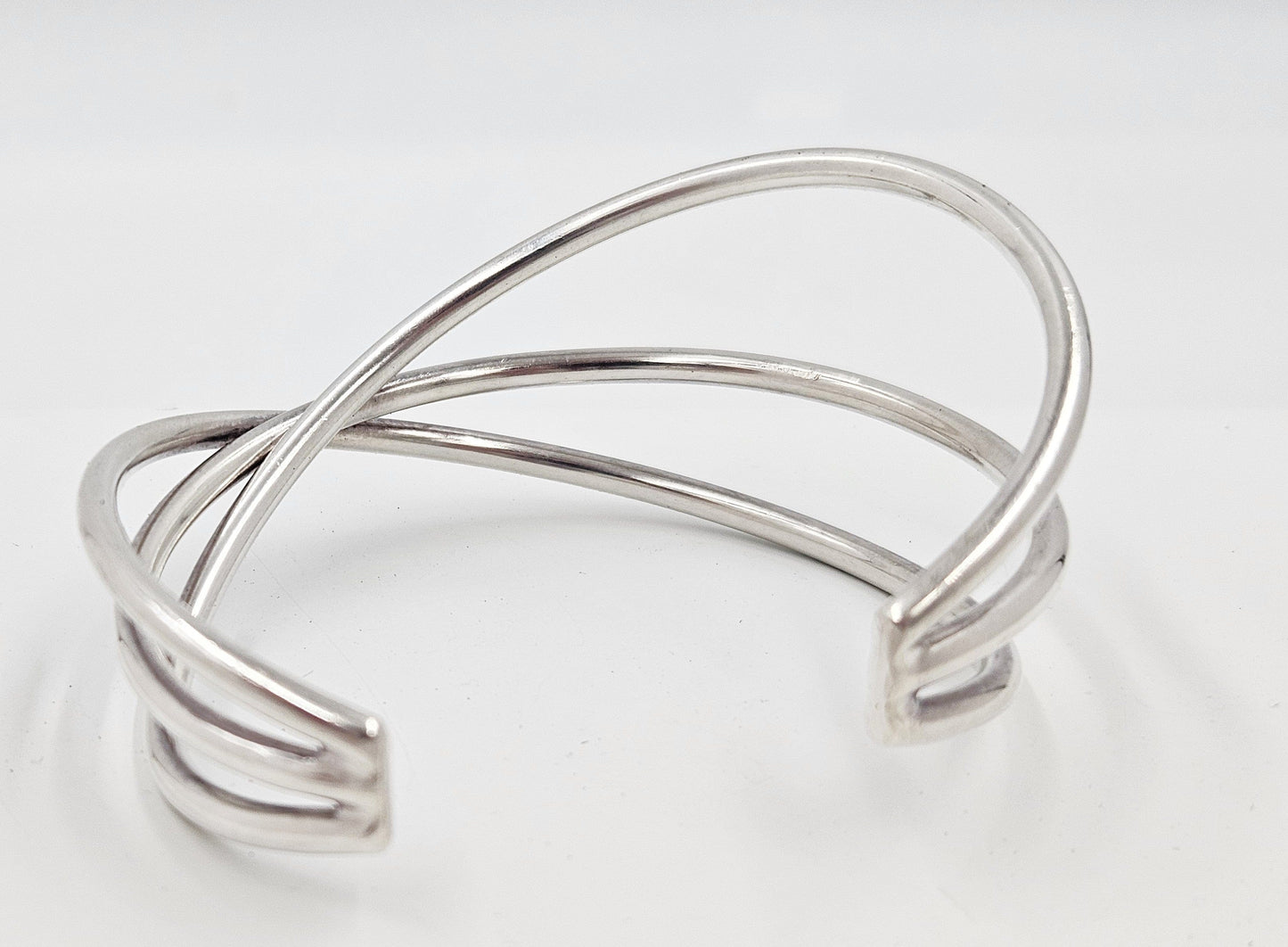 Hans Hansen Jewelry Rare Hans Hansen Denmark Sterling Silver 3 Bar Modernist Cuff Bracelet 1970's