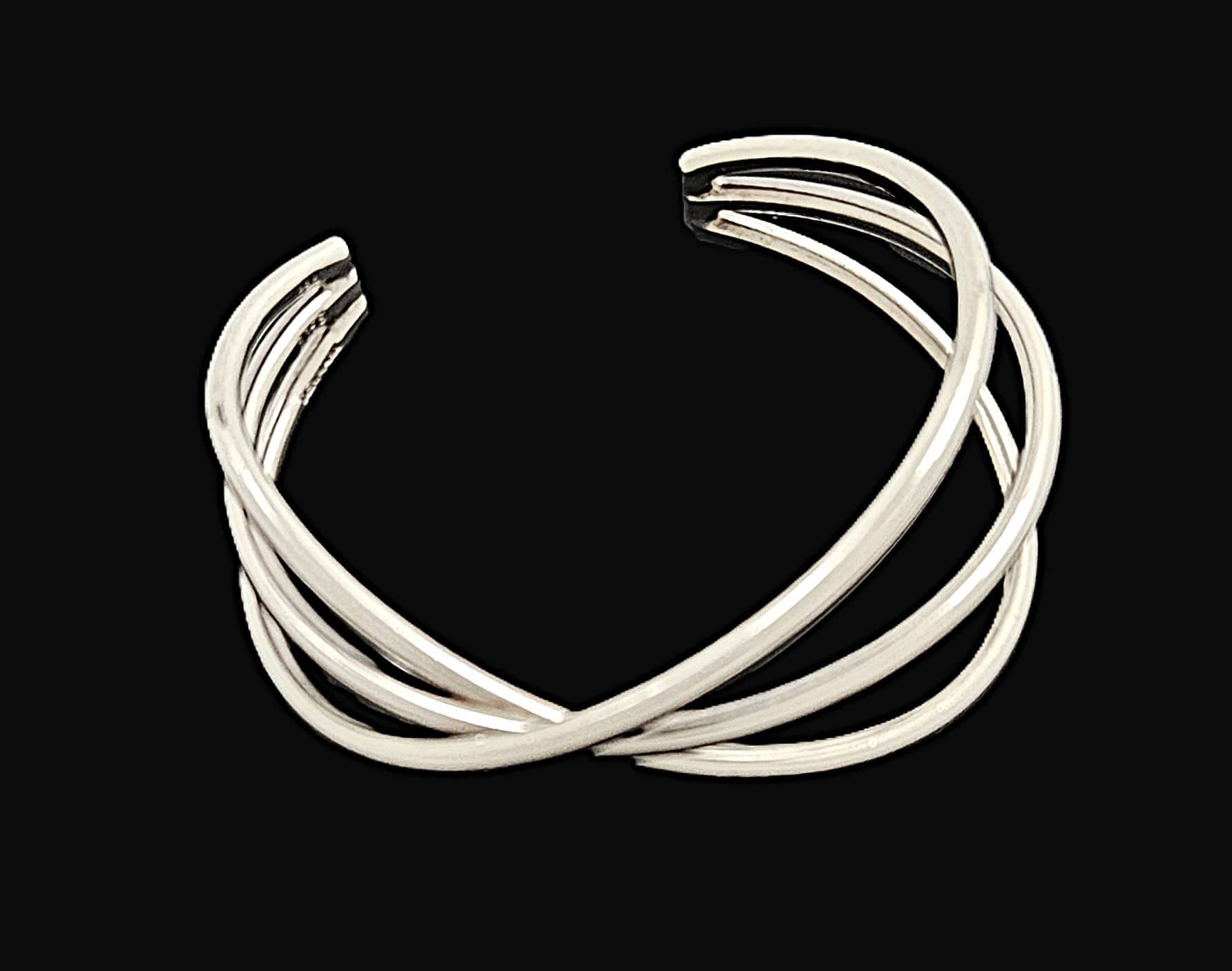 Hans Hansen Jewelry Rare Hans Hansen Denmark Sterling Silver 3 Bar Modernist Cuff Bracelet 1970's