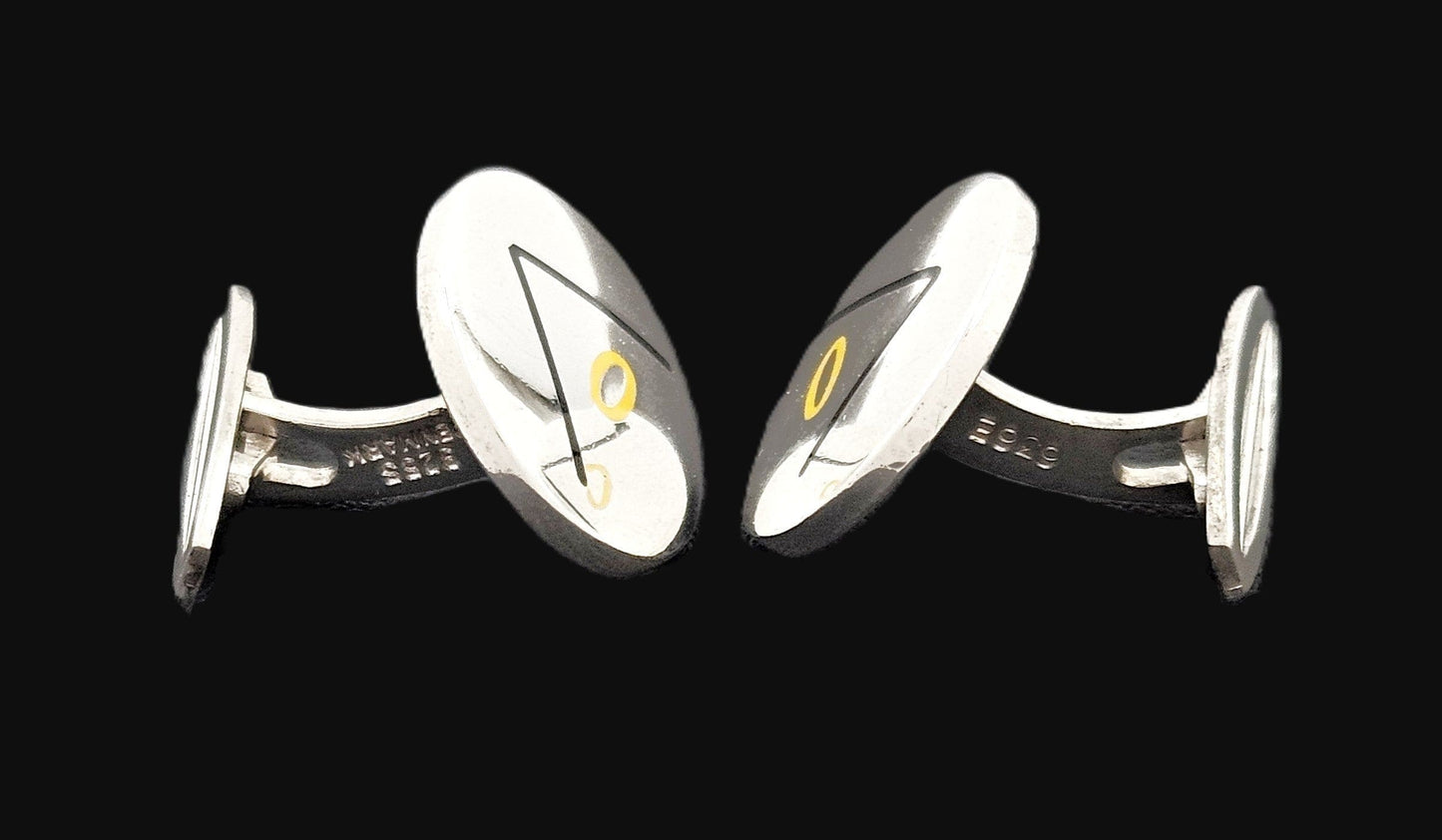 Hans Hansen Jewelry Superb Hans Hansen Denmark Sterling Enamel Modernist Cufflinks #636E 1970s