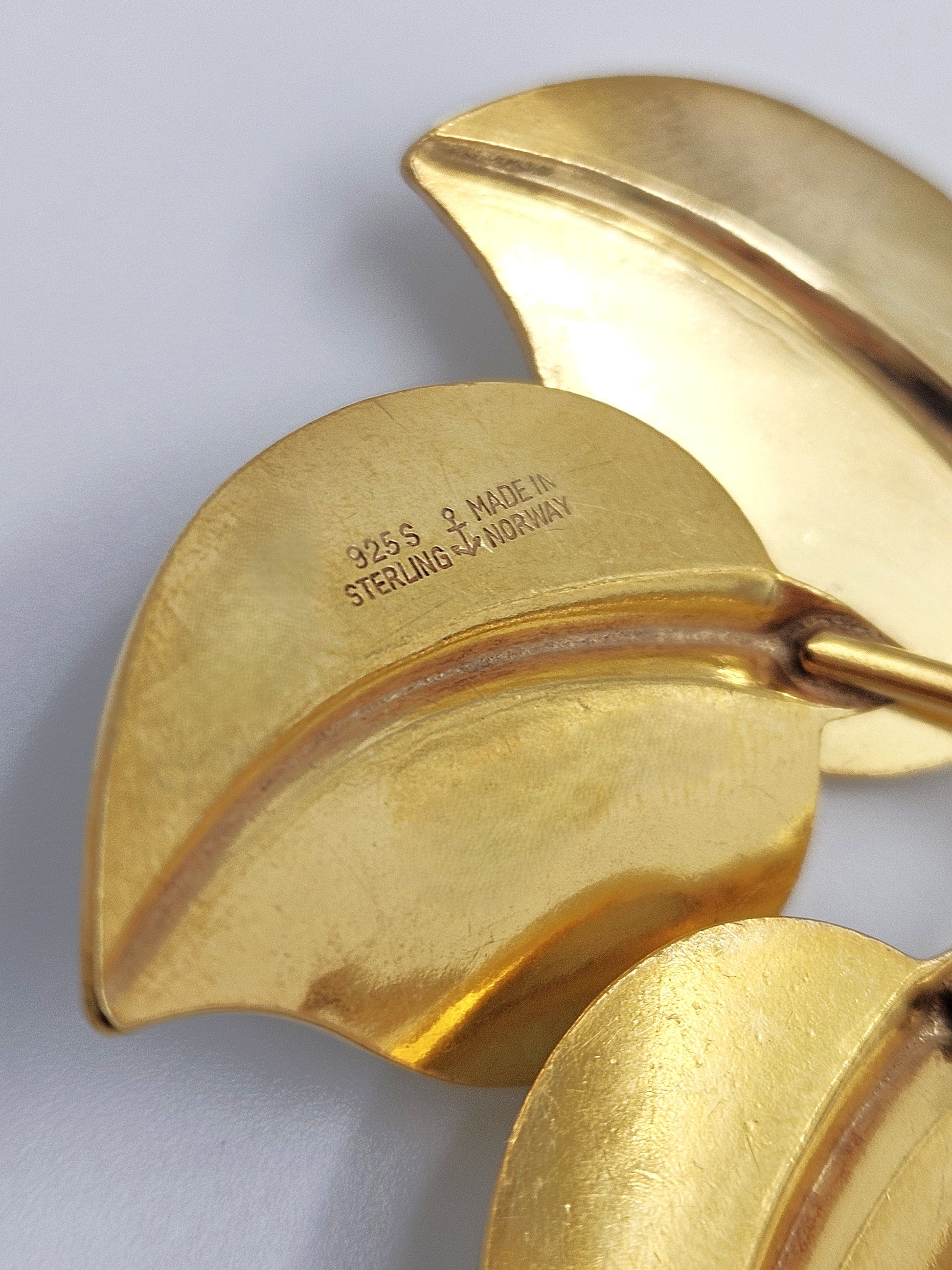 Hans Myhre Jewelry RARE Hans Myhre Norway Sterling Enamel Flower Leaves Pendant Necklace 50's