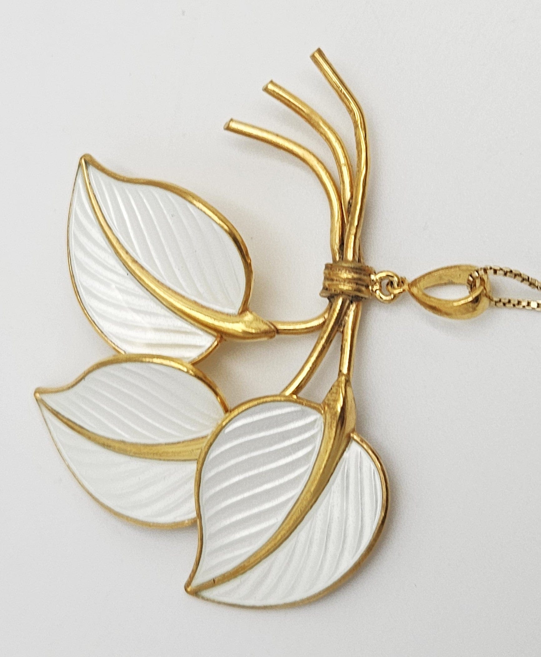 Hans Myhre Jewelry RARE Hans Myhre Norway Sterling Enamel Flower Leaves Pendant Necklace 50's