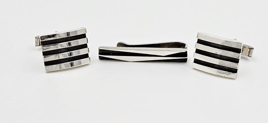 Harold Fithian Jewelry Rare Superb Harold Fithian Sterling Modernist Tie Clip & Cufflinks Circa 50/60s