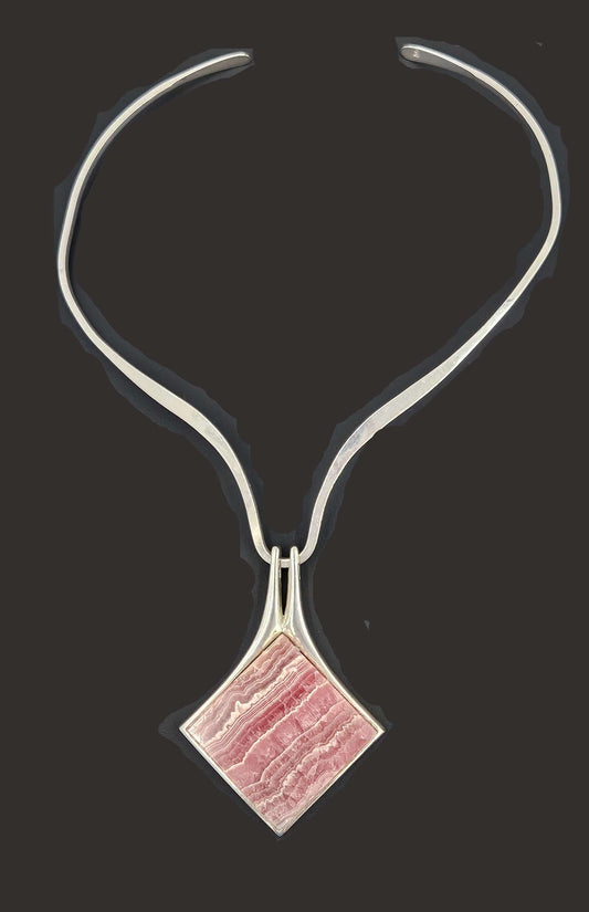 HH Sterling Jewelry HH Sterling Silver Collar Necklace With Silver And Pink Gemstone Pendant