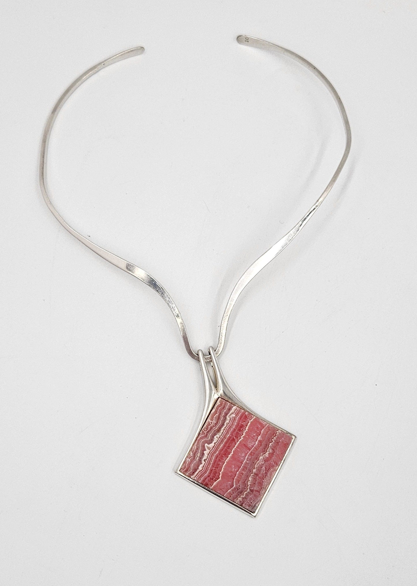 HH Sterling Jewelry HH Sterling Silver Collar Necklace With Silver And Pink Gemstone Pendant