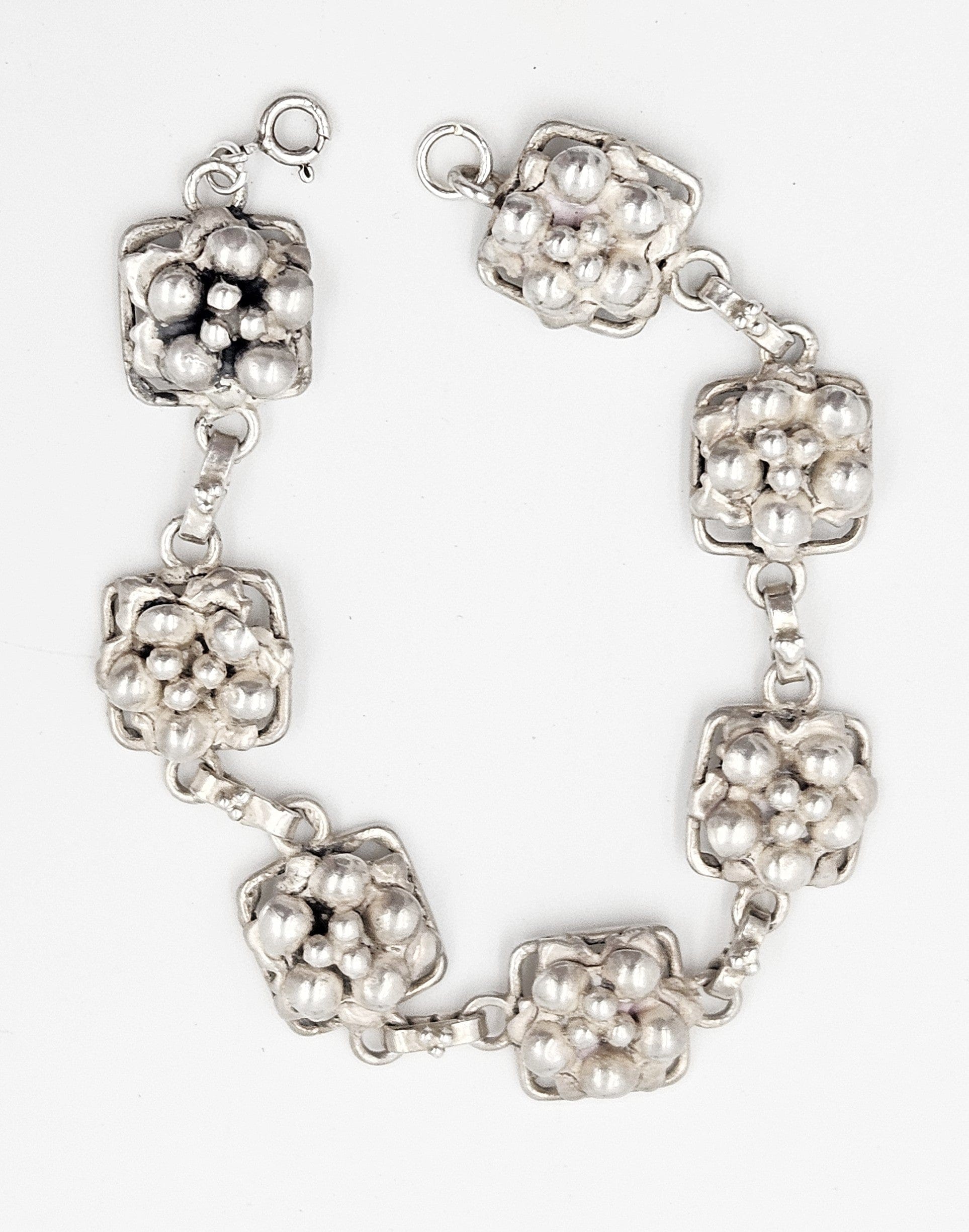 Hobé Sterling Jewelry Hobé et Cié Paris New York Sterling Silver Floral Panel Link Bracelet C. 1940's