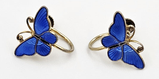 Ivar Holth Jewelry Ivar Holth Norway Gilt Sterling Royal  Blue Enamel Butterfly Earrings Circa 1950s