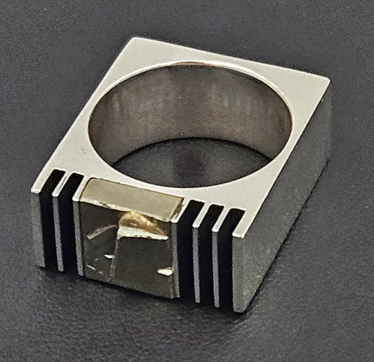 JD Sterling Ring Jewelry Vintage Designer Modernist JD UK MARKS Sterling Silver & Square Faced Ring
