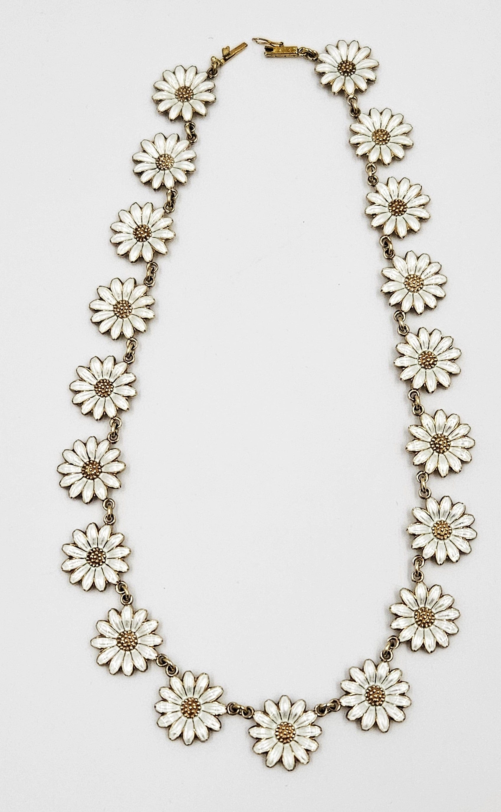 Jemax Jewelry RARE JEMAX Pedersen Denmark Sterling Enamel Daisy Chain Necklace 1980s