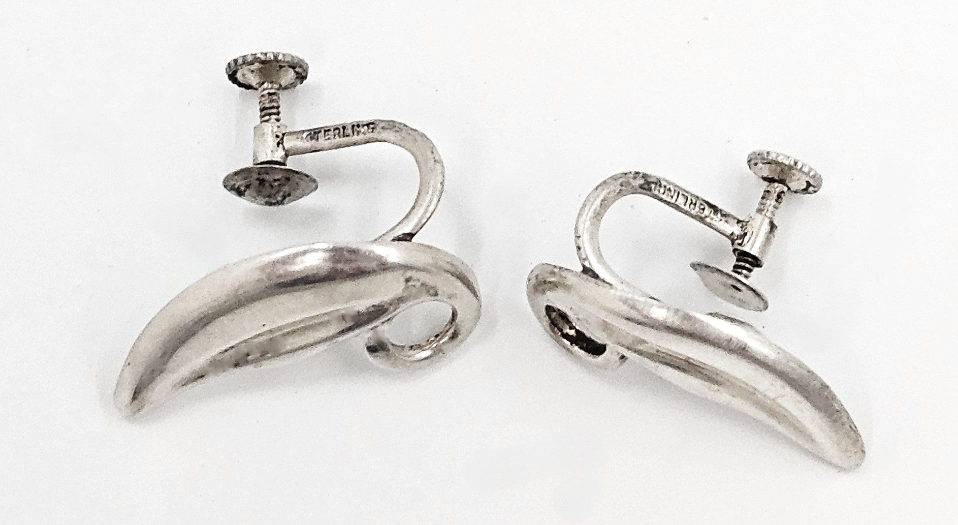 Joan Polsdorfer Jewelry Rare JoPoL for Georg Jensen Modernist Sterling Leaves Earrings #117 Circa 1940's
