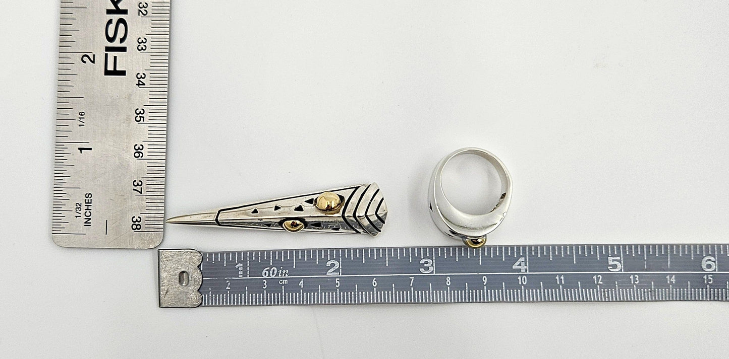 John Atencio Jewelry Superb John Atencio Sterling 18k Retired Solar Cocktail Ring & Brooch Set