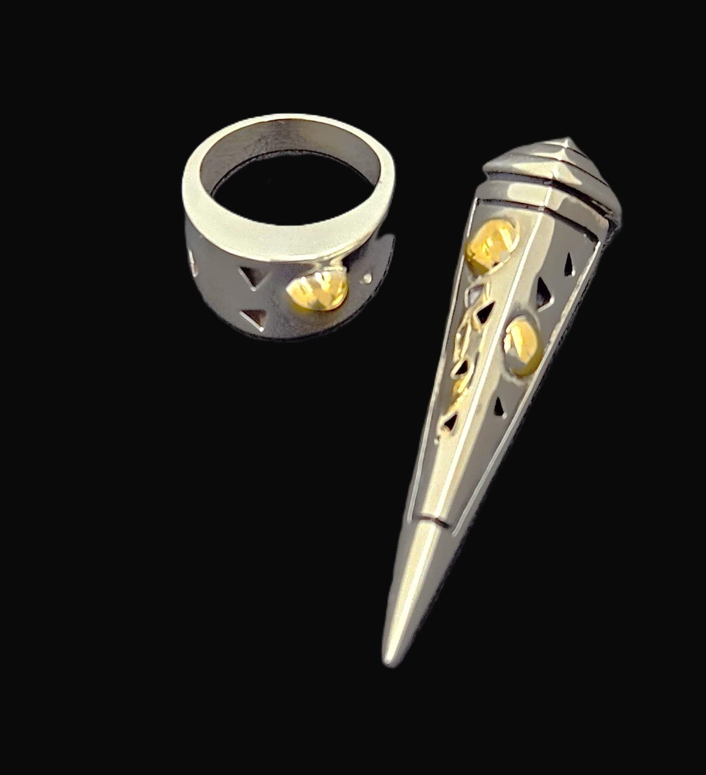 John Atencio Jewelry Superb John Atencio Sterling 18k Retired Solar Cocktail Ring & Brooch Set