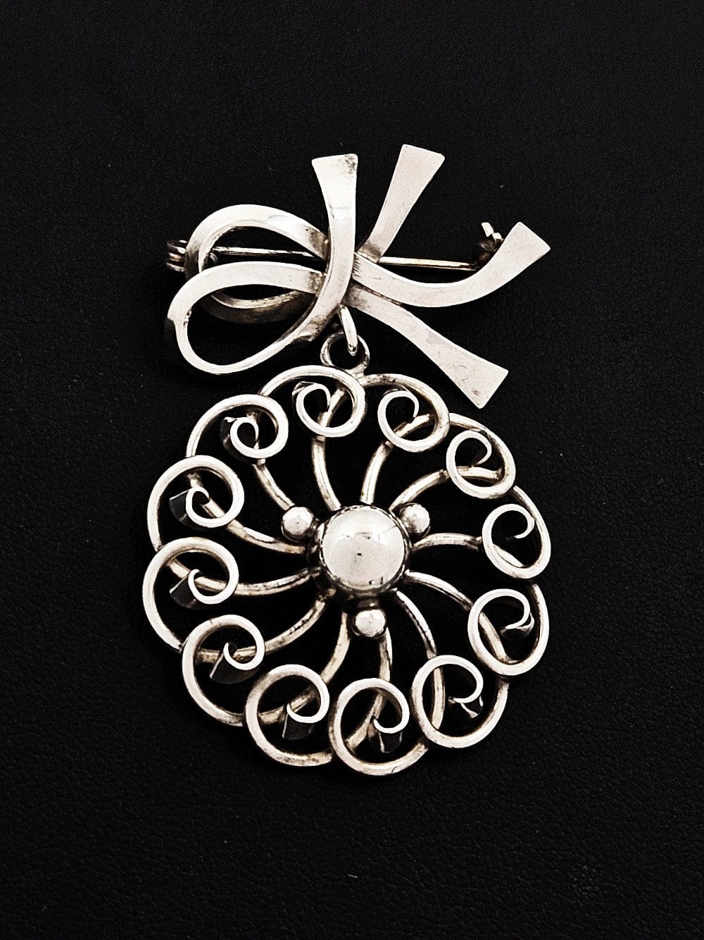 John Lauritzen Jewelry Denmark Designer John Lauritzen Sterling Large Bows Flower Brooch C. 1960s