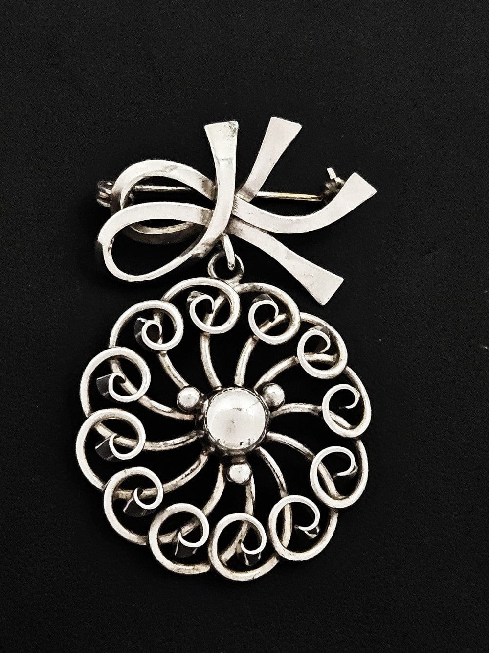 John Lauritzen Jewelry Denmark Designer John Lauritzen Sterling Large Bows Flower Brooch C. 1960s