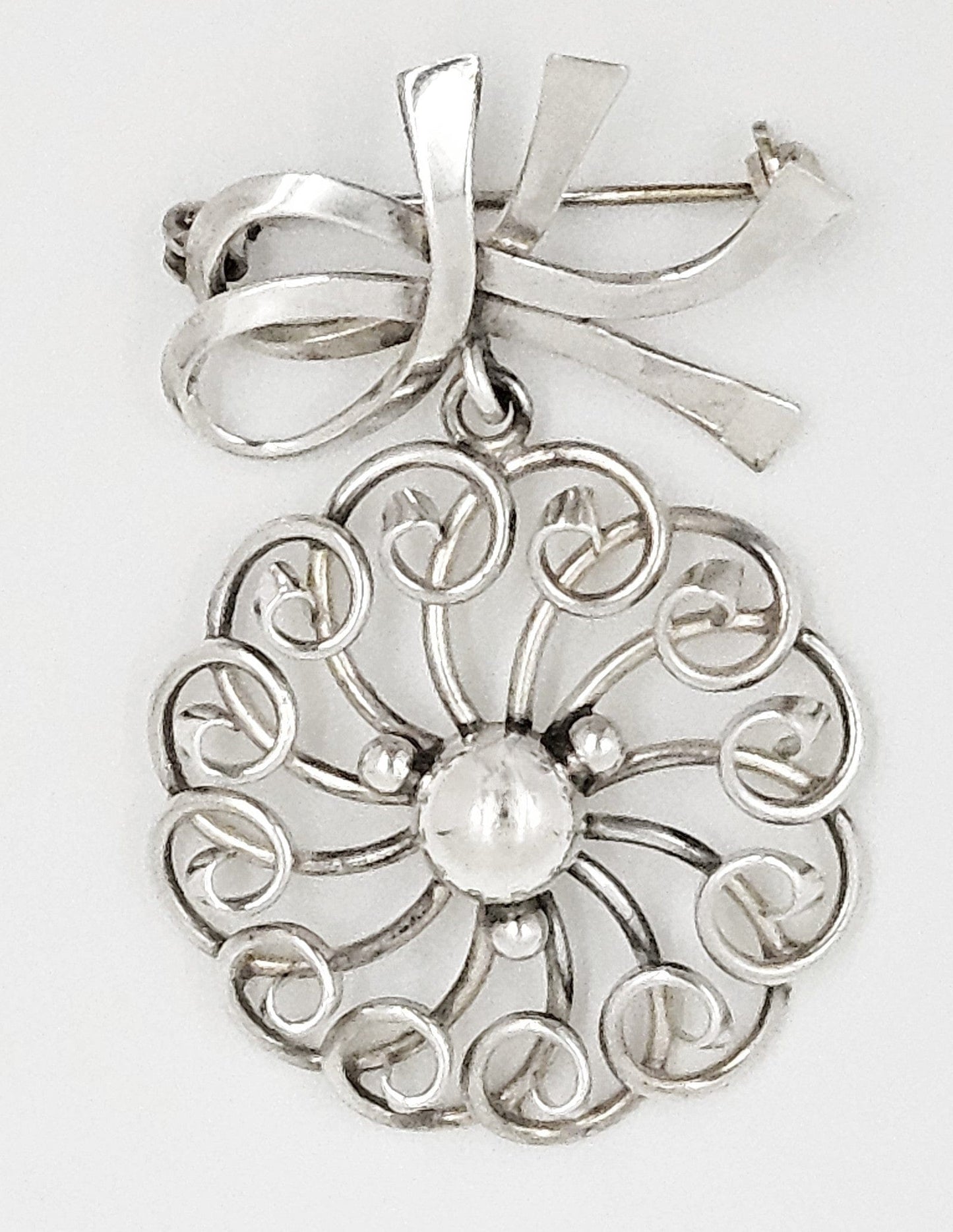 John Lauritzen Jewelry Denmark Designer John Lauritzen Sterling Large Bows Flower Brooch C. 1960s