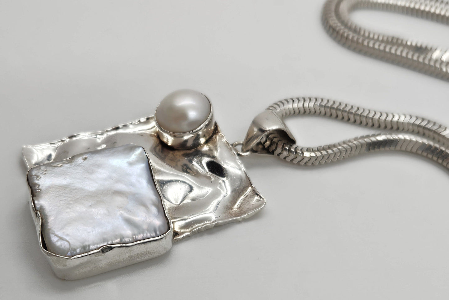 Julie Sandlau Jewelry Vintage/Retired Denmark Julie Sandlau Modernist Sterling Mabe Pearl Necklace