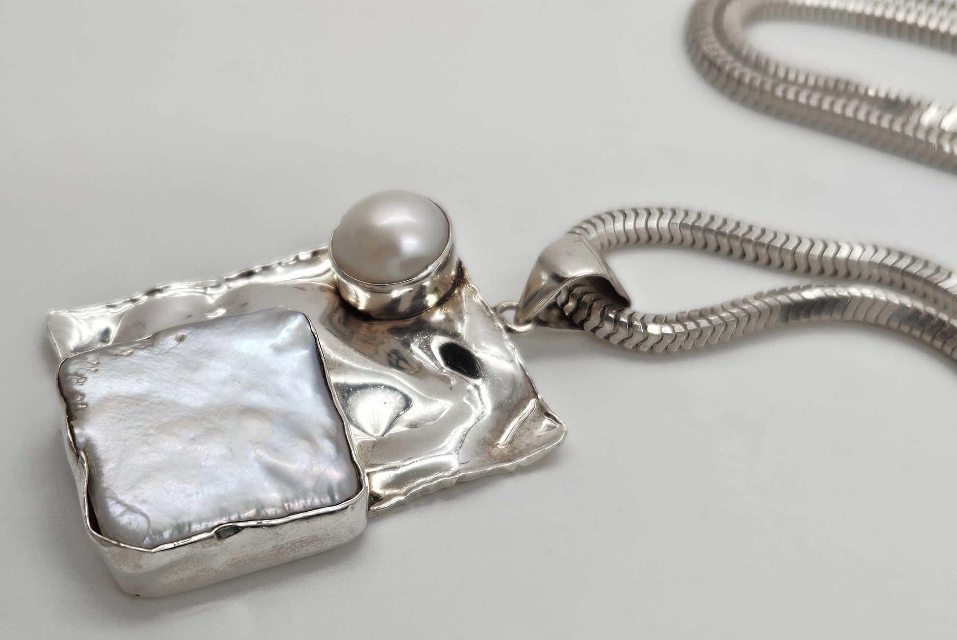 Julie Sandlau Jewelry Vintage/Retired Denmark Julie Sandlau Modernist Sterling Mabe Pearl Necklace