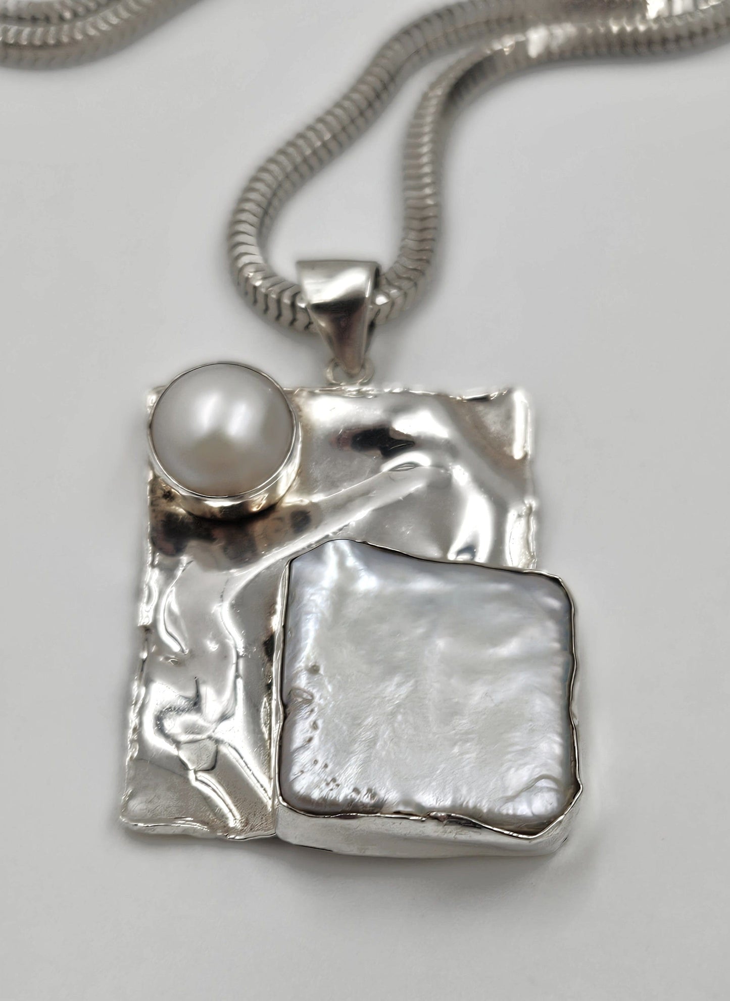 Julie Sandlau Jewelry Vintage/Retired Denmark Julie Sandlau Modernist Sterling Mabe Pearl Necklace