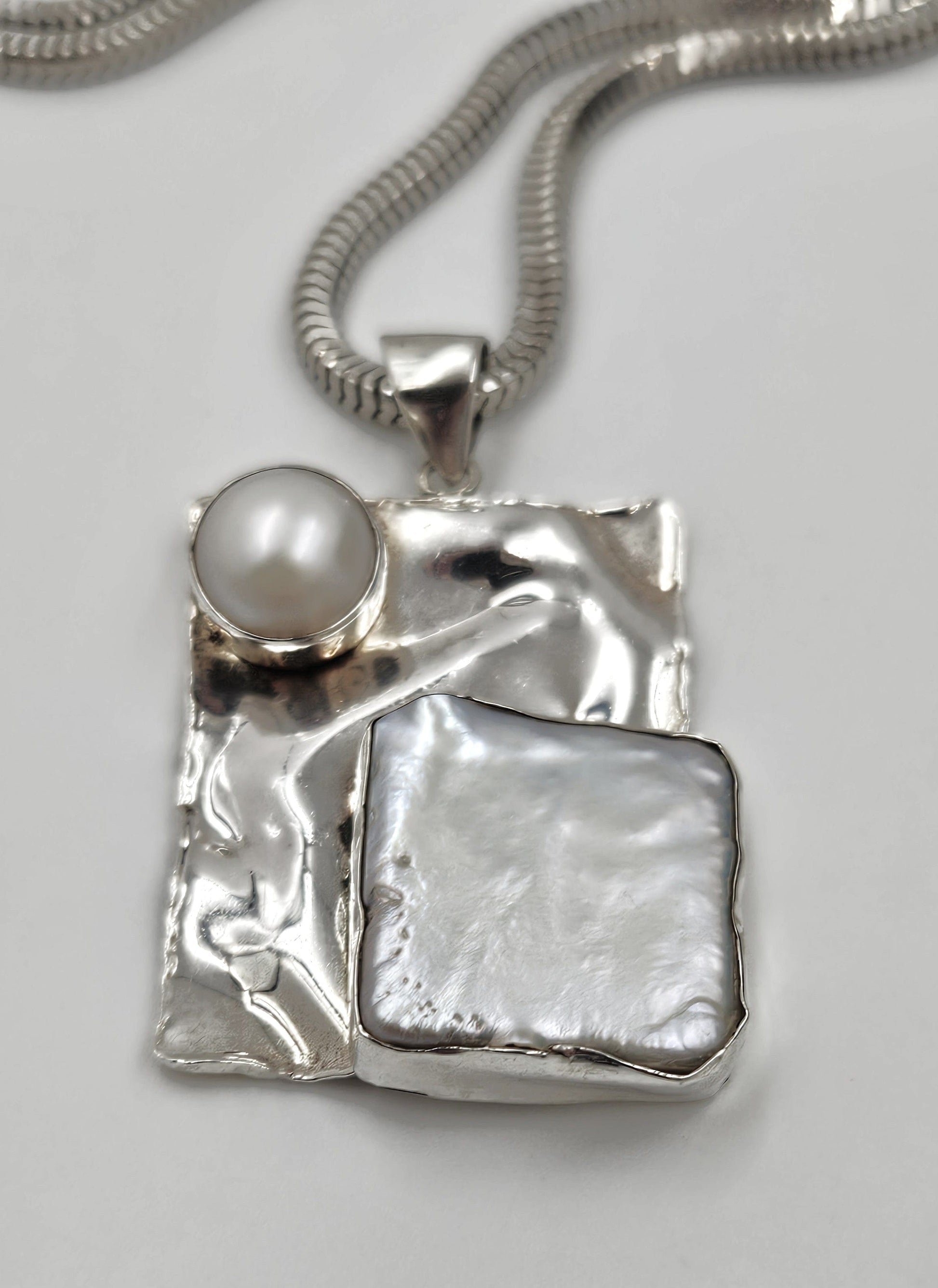 Julie Sandlau Jewelry Vintage/Retired Denmark Julie Sandlau Modernist Sterling Mabe Pearl Necklace