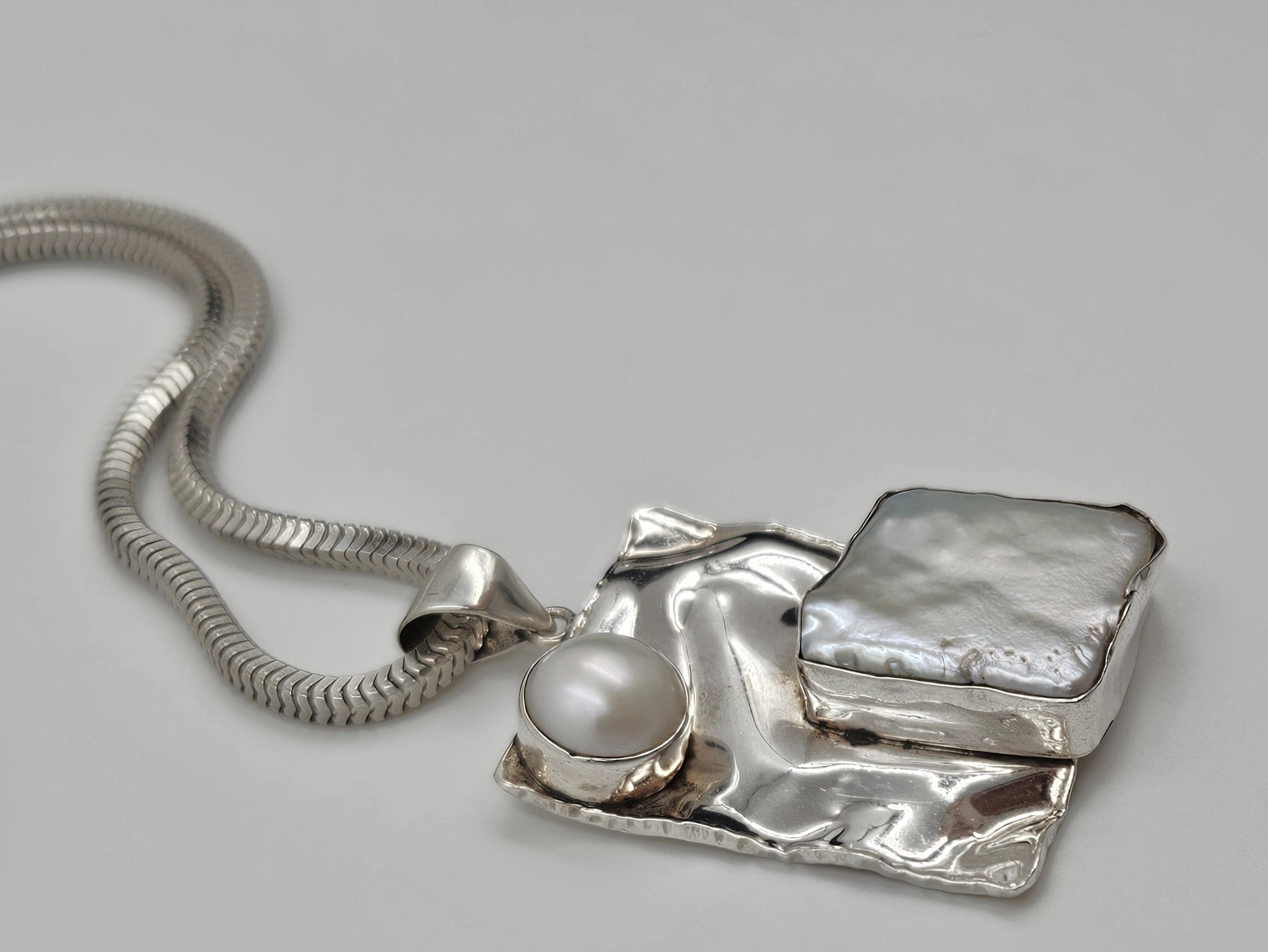 Julie Sandlau Jewelry Vintage/Retired Denmark Julie Sandlau Modernist Sterling Mabe Pearl Necklace