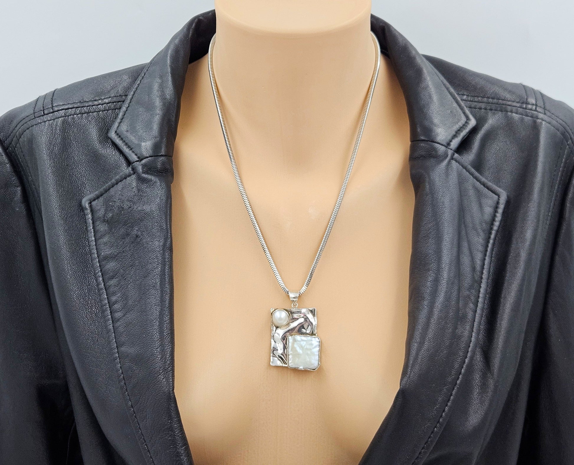 Julie Sandlau Jewelry Vintage/Retired Denmark Julie Sandlau Modernist Sterling Mabe Pearl Necklace