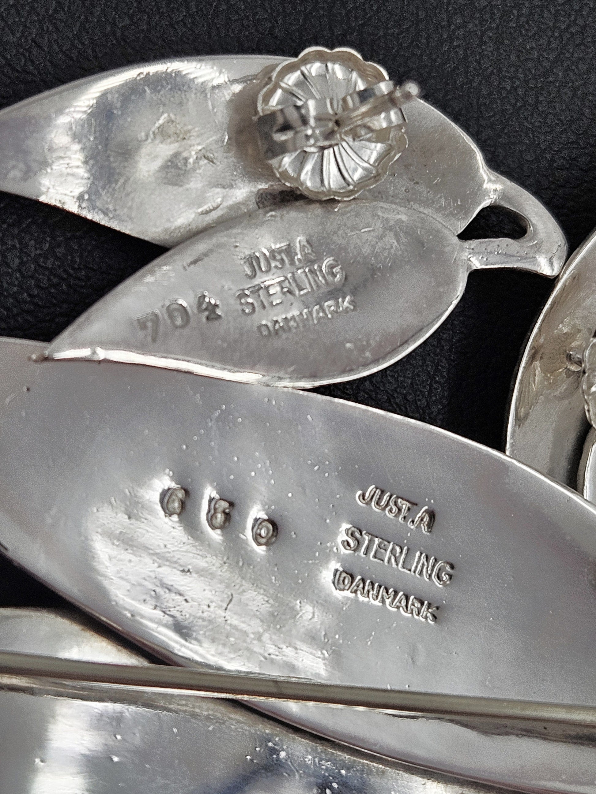Just Andersen Denmark Jewelry Just Andersen Denmark Sterling Leaves Brooch & Post back Earrings Set 1930s