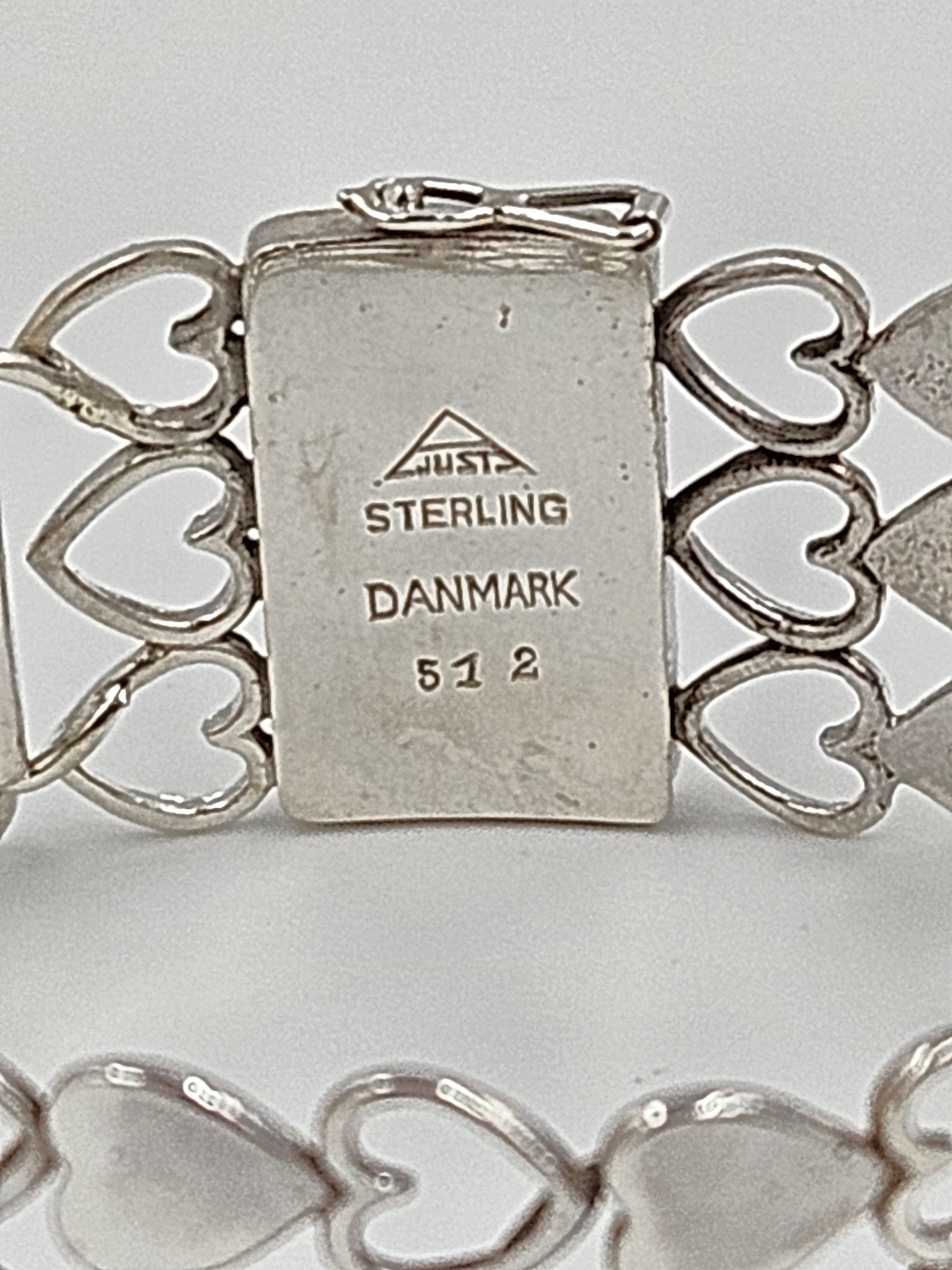 Just Andersen Denmark Jewelry Rare Just Andersen Just A Denmark Sterling Hearts Panel Link Bracelet C. 1940s