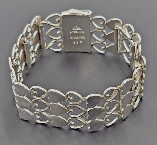 Just Andersen Denmark Jewelry Rare Just Andersen Just A Denmark Sterling Hearts Panel Link Bracelet C. 1940s