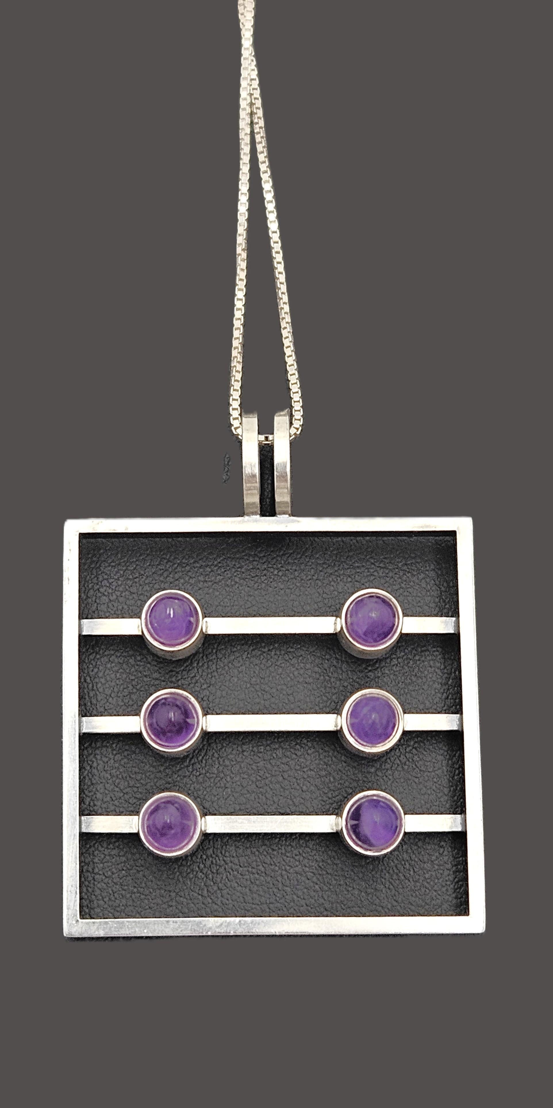 Kupittaan Kulta Jewelry Kupittaan Kulta Finland Modernist Sterling Amethyst Statement Necklace 1966