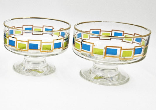 Libbey Serveware MCM Libbey Nordic Pattern Set/2 Footed Sherbet Bowls Barware Coupes 1950's
